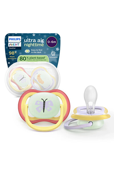 Philips Avent Set of 2 Philips Avent Ultra Air pacifiers SCF376/25, orthodontic, BPA-free, 0-6 months, phosphorescent button