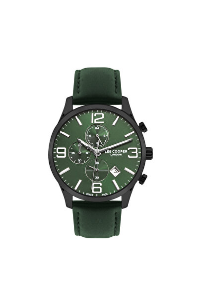 Lee Cooper Erkek Saati, Siyah Kadran, Yeşil Kasa, Deri Yeşil Kordon, Multifon...