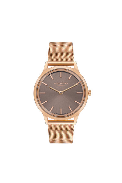 Lee Cooper Kadın Saati, Kahverengi Kadran, Rose Gold Kasa, Rose Gold Hasır Ko...