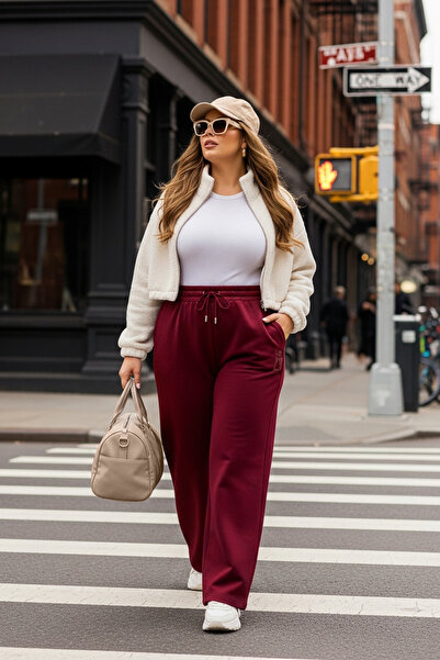 Trendyol Curve Burgundy Label Detailed Wide Leg/Wide Leg Plus Size Sweatpants Tbbaw26Aj00010