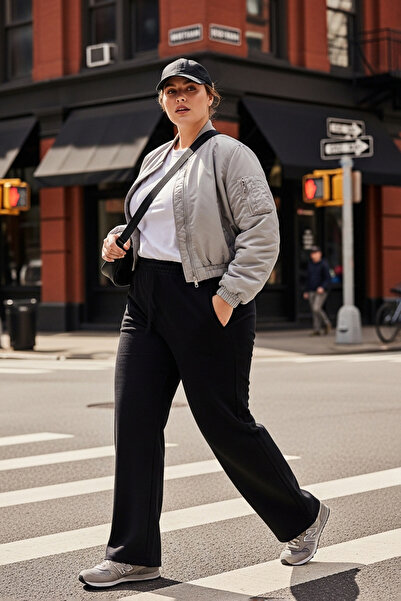 Trendyol Curve Black Straight Straight/Straight Cut Stretch Knitted Plus Size Pants Tbbaw26Ar00008