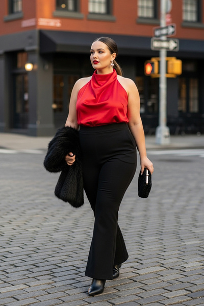 Trendyol Curve Κόκκινη σατέν μπλούζα Degaje Party Woven Plus Size TBBAW26AF00079