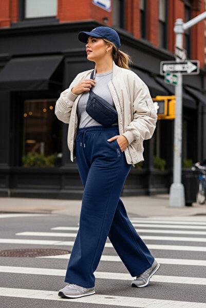 Trendyol Curve Indigo Етикетка Детальний широкий крій/широкі штанини Великий розмір Спортивні штани TBBAW26AJ00010