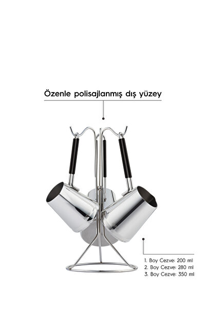 Nehir Everest 4-Piece Stainless Steel Coffee Pot Set with Stand