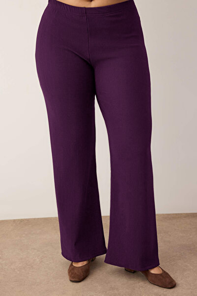 Trendyol Curve Plum Crew Neck Button Detailed Knitted Plus Size Bottom - Top Set Tbbaw26Cp00015