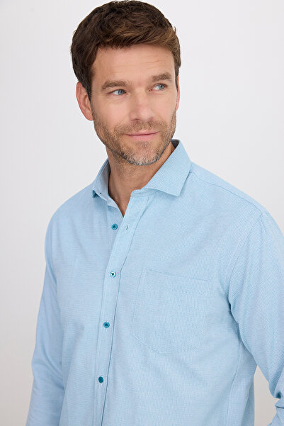 Tudors Πράσινο ανδρικό πουκάμισο - Easy Iron, Μακρυμάνικο, Βαμβακερό, Dobby