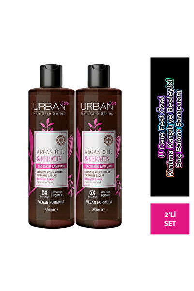 Urban Care Argan Oil & Keratin Besleyici ve Kırılma Karşıtı Saç Bakım Şampuanı-350 ml-vegan x2