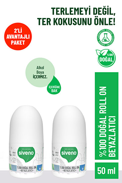 Siveno %100 Doğal Roll-On Beyazlatıcı Etkili Deodorant Ter Kokusu Önleyici Bitkisel Lekesiz 50 ml X2 Adet