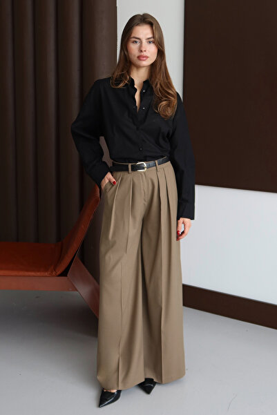 Trendyol Collection Mink Belted Wide Leg Trousers Twoaw26Pl00135