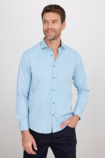 Tudors Πράσινο ανδρικό πουκάμισο - Easy Iron, Μακρυμάνικο, Βαμβακερό, Dobby