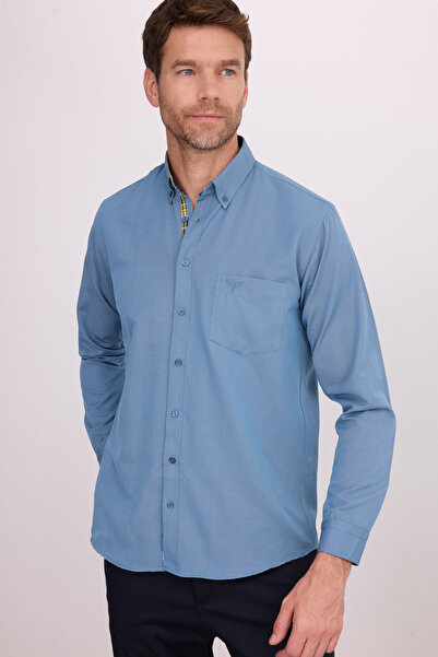 Tudors Чоловічі Regular Fit Класичний крій Бавовна Оксфорд Текстура Бензиновий колір Комір на ґудзиках Гомлек