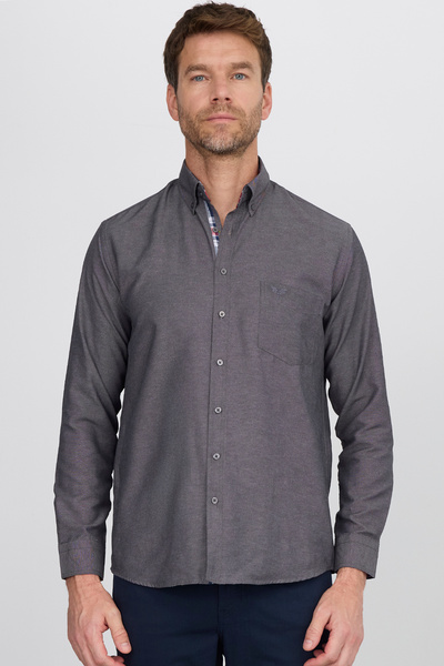 Tudors Чоловіча класична сорочка з довгими рукавами з бавовняної тканини оксфорд, з однією кишенею, чорна, з ґудзиковим коміром