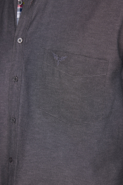 Tudors Чоловіча класична сорочка з довгими рукавами з бавовняної тканини оксфорд, з однією кишенею, чорна, з ґудзиковим коміром