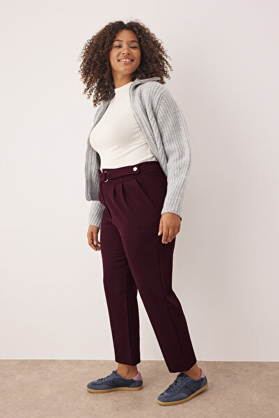 Trendyol Curve Plum Waist Adjustable Belt Woven Plus Size Fabric Pants Tbbaw23Ar00014