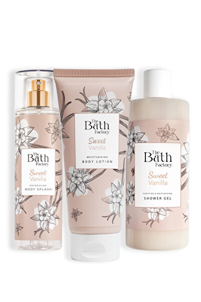 THE BATH FACTORY Vanilyalı Duş Jeli + Vanilyalı Vücut Spreyi + Vanilyalı Vücut Losyonu