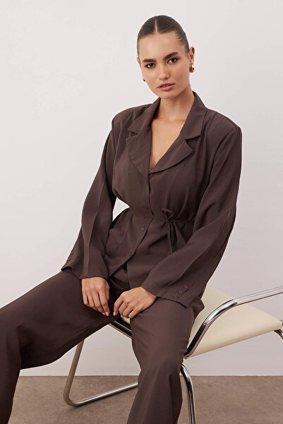 Trendyol Collection Καφέ Modal Wideleg υφαντό παντελόνι TWOAW26PL00124