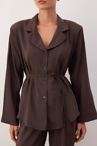 Trendyol Collection Καφέ Modal Wideleg υφαντό παντελόνι TWOAW26PL00124