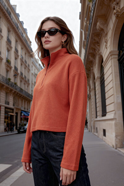 Trendyol Collection Brick Colored Thessaloniki Collar Zippered Knitted Sweatshirt - Regular Fit Twoaw22sw0732