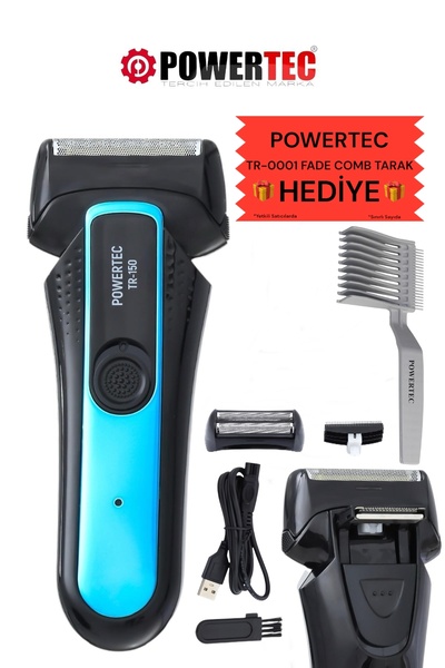 POWERTEC TR-150 Profesyonel Şarjlı Günlük Sakal Tıraş Makinesi Sinekkaydı Tıraş ve Erkek Bakım