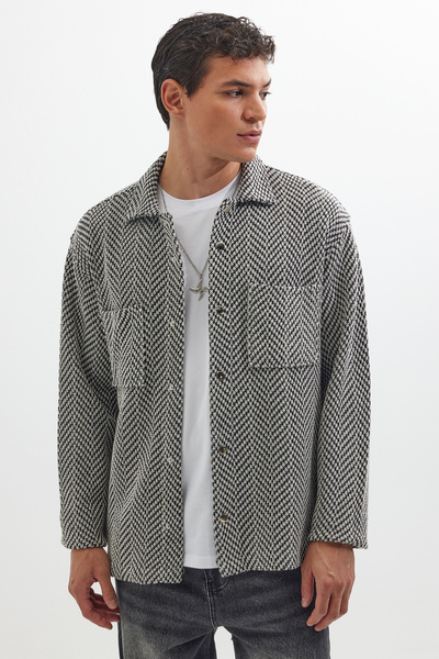 Tudors Erkek Relax Fit Rahat Kesim Örme Çift Cepli Çıtçıtlı Armürlü Gömlek