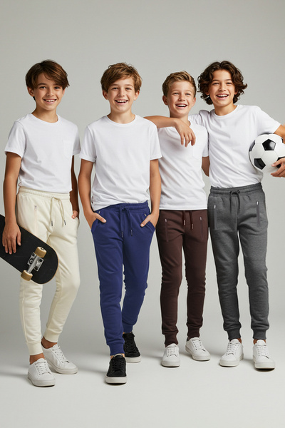 TRENDYOLKIDS Індіго-Камінь-Кава-Антрацит 4-комплектний джоггер з еластичним поясом, трикотажний, для хлопчиків, шкільний спортивний костюм TKDAW25EA00002