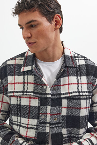 Tudors Relax Fit Uzun Kollu Armalı Tek Cepli Çıtçıtlı Kışlık Oduncu Erkek Gömlek