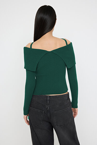 Trendyol Collection Emerald Green Premium Yarn/Special Yarn Carmen Neck Strap Knitwear Sweater Twoaw26Kz00076