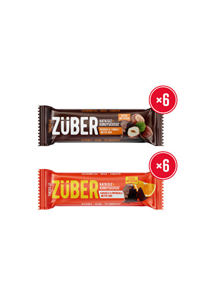 Züber Kakaolu Portakallı 6 adet ve Fındıklı Meyve Bar 6 adet (40 g x 12 Adet)