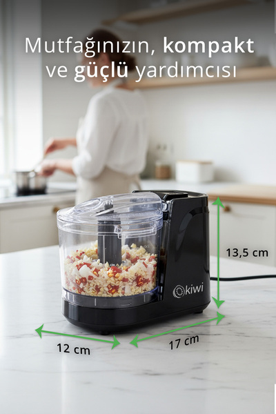 Kiwi KC-8217 Mini Gıda Doğrayıcı | 350 ml Kapasiteli & Paslanmaz Çelik Bıçaklı