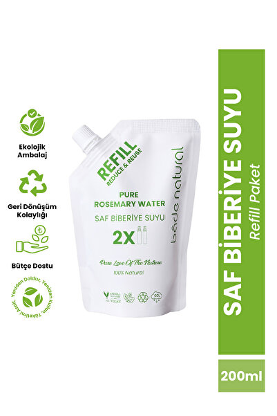 Bade Natural Biberiye Suyu Güçlendirici Saç Toniği Refill Paket 200 ml %100 Doğal Ve Saf