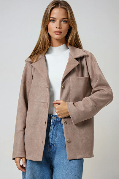Trend Alaçatı Stili Women's Mink Single Pocket Stitching Detailed Faux Suede Jacket Alc-X14404