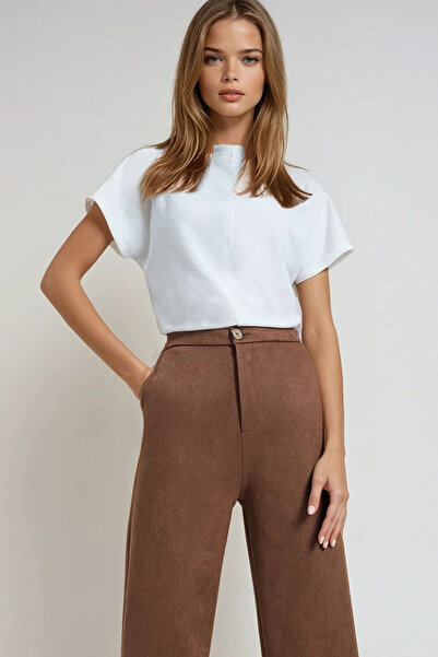 Trend Alaçatı Stili Women's Cinnamon Brown Double Pocket Elastic Waist Faux Suede Palazzo Pants ALC-X14406