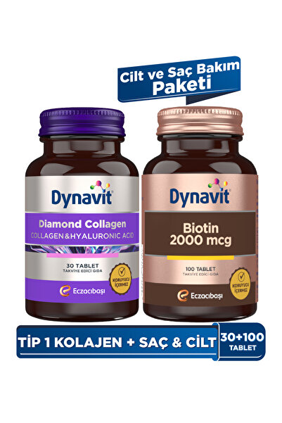 Dynavit Collagen Hyaluronic Acid Complex 30 Tablet & Biotin 2000 mcg 100 Tablet - Cilt ve Saç Bakım Paketi