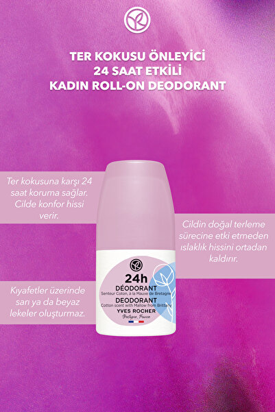 Yves Rocher Ter Kokusu Önleyici 24 Saat Etkili Kadın Roll-On Deodorant- Pamuk Çiçeği&Ebegümeci-56315