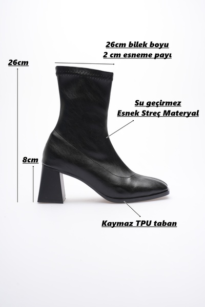 İncimoda Kadın Siyah Küt Burun Topuklu Bot