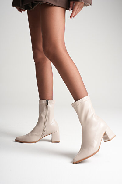 İncimoda Kadın Sivri Burun Orta Boy Topuklu BEJ CİLT