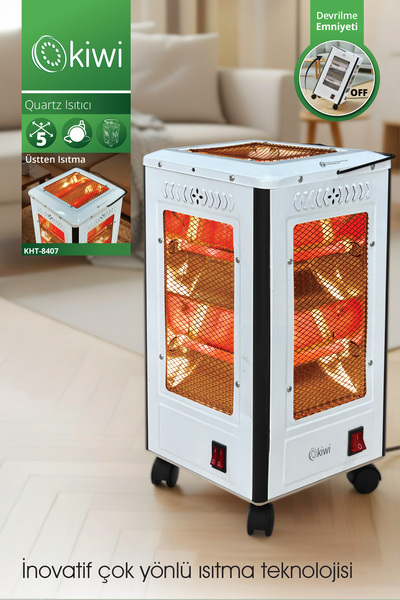 Kiwi KHT-8407 Quartz Isıtıcı | 5 Yönlü Isıtma & Enerji Tasarruflu Kuvars Tüp & Taşınabilir Tasarım
