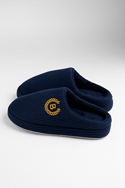 Beyond Women's Navy Blue Embroidered Velvet House Slippers 2.5cm Byndzenkdf01