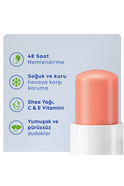NIVEA Şeftali Nemlendirici Dudak Bakım Kremi ve Parlatıcısı 4.8gr, Şeftali Aroması, Işıltılı Mercan Renk