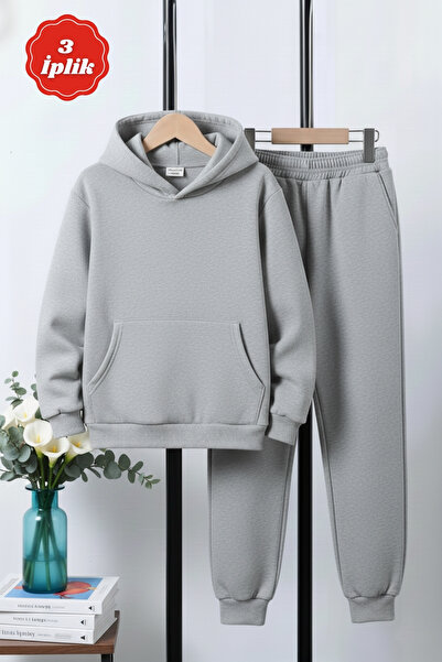 FYK KİDS Σετ αθλητικής φόρμας για αγόρια με κουκούλα με 3-σκέλη χοντρή χειμερινή τσέπη καγκουρό