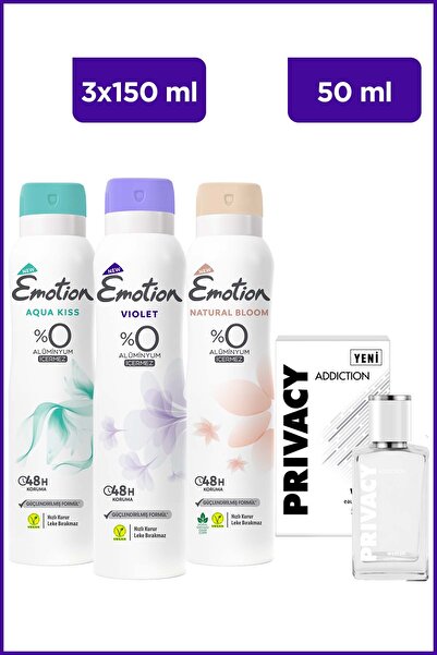 Privacy Woman Addiction Edt 50 Ml Kadın Parfüm & Emotion Aqua, Violet, NaturalBloom Kadın Deodorant 3x150 Ml