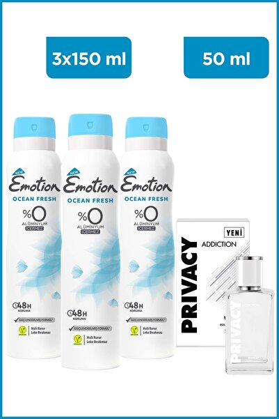Privacy Addiction Woman Edt 50 Ml Parfüm & Emotion Ocean Fresh Kadın Deodorant 3x150 Ml