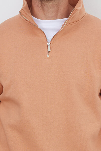 Tudors Unisex Relax Fit Rahat Kesim Pamuklu İçi Polarlı Yarım Fermuarlı Yavruağzı Dik Yaka Sweatshirt