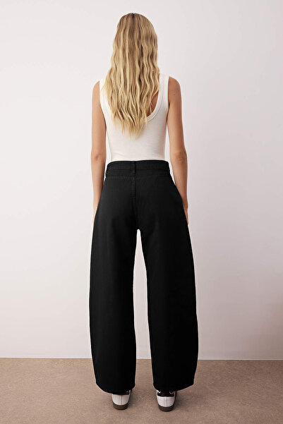 Trendyol Collection Black Barrel Mold 100% Cotton Gabardine Trousers Twoaw26Pl00084