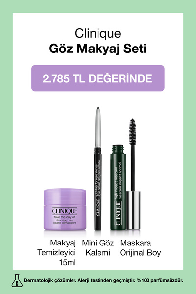 Clinique Göz Makyajı Seti | Orijinal Boy Maskara, Mini Eyeliner, Take The Day Off Balm 15ml
