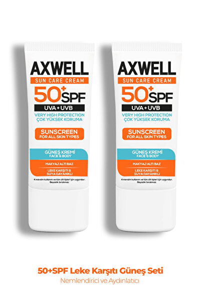 AXWELL Spf 50+ 2 Li Fırsat Seti Leke Karşıtı Nemlendirici Yüksek Koruma Güneş Kremi 50 ml