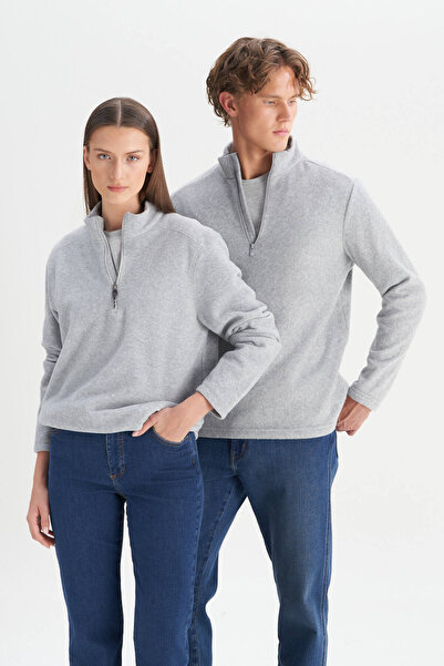 AC&Co / Altınyıldız Classics Erkek Gri Anti-pilling Tüylenme Yapmayan Standart Fit Dik Bato Yaka Soğuk Geçirmez Polar Sweatshirt