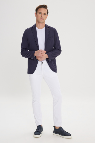 ALTINYILDIZ CLASSICS Erkek Lacivert Slim Fit Dar Kesim Mono Yaka Casual Blazer Ceket