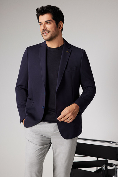 ALTINYILDIZ CLASSICS Erkek Lacivert Slim Fit Dar Kesim Mono Yaka Casual Blazer Ceket