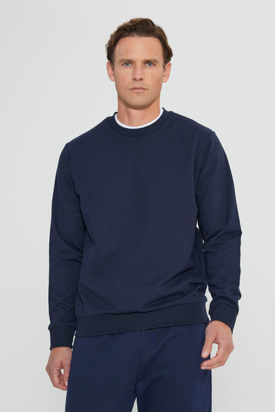 AC&Co / Altınyıldız Classics Ανδρικό φούτερ με λαιμόκοψη με λαιμόκοψη από βαμβακερό βαμβακερό κομμωτήριο κανονικής εφαρμογής